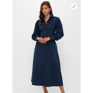 Tuckernuck Corrine Dress Fit & Flare Puff Long Sleeve Navy Blue Size Small NEW